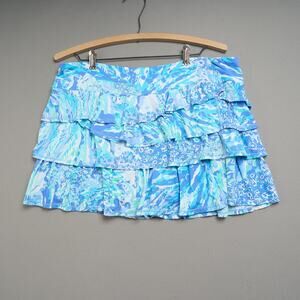 Lilly Pulitzer Luxletic Amira Skort Sz XL Skirt Hey Hey Soleil Tier Ruffles Blue